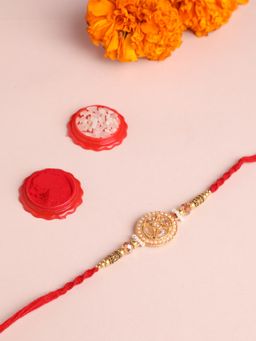 Niscka - 18K Gold Plated Zirconia Cz and Pearl Floral Designer Rakhi