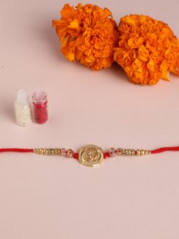 Niscka - 18K Gold Plated Cz Om Rakhi With Golden Beads