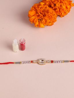 Niscka - Designer Zirconia Cz Studded Rakhi with Crystal Beads
