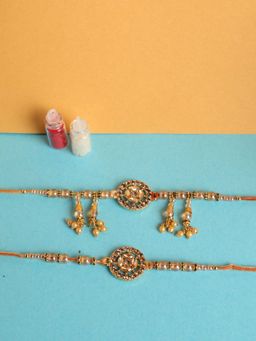 Niscka - 18K Gold Plated Cz Pearl Studded Designer Pair Rakhis