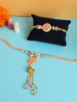 Niscka - 18K Gold Plated Floral Cz Pearl Designer Pair Rakhis