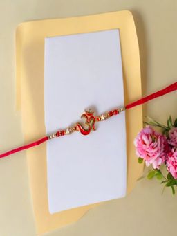 Accessher - Meenakari Delicate Om-Aum Rakhi Gifting with Roli Kumkum & Raksha Bandhan Card