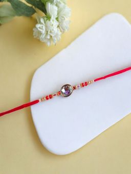 Accessher - Kundan Delicate Rakhi Gifting with Roli Kumkum Packets & Raksha Bandhan Card