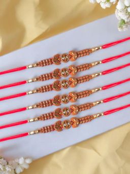 Accessher - Delicate Beads Rakhi Pack Of 6 Gifting with Roli Kumkum Packets & Raksha Bandhan Card