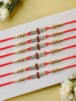 Accessher - Rhinestones Studded Rakhi & Gifting with Roli Kumkum Packets & Raksha Bandhan Card