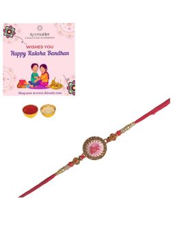 Accessher - Pink Meenakari Work Rakhi & Gifting with Roli Kumkum Packets & Raksha Bandhan Card
