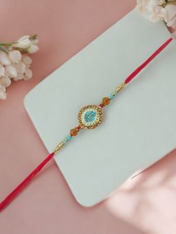 Accessher - Blue Meenakari Rakhi & Gifting with Roli Kumkum Packets & Raksha Bandhan Card