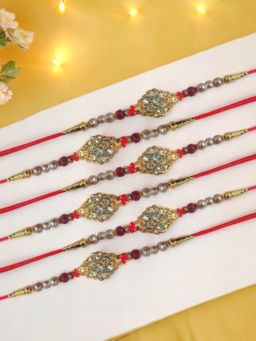 Accessher - Semi Precious Red Rakhi Gifting with Roli Kumkum Packets & Raksha Bandhan Card