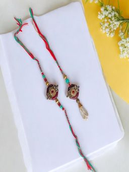 Accessher - Kundan and Pearls Rakhi Gifting with Roli Kumkum Packets & Raksha Bandhan Card