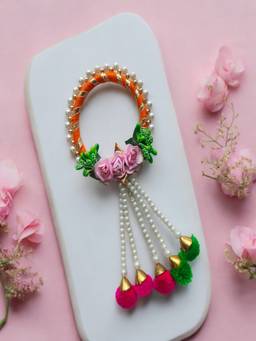Accessher - Gota Work Lumba Rakhi Pom Latkan Gifting with Roli Kumkum & Raksha Bandhan Card