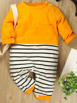 Hopscotch - Boys Orange Full-Sleeve Stripe Print Bodysuit