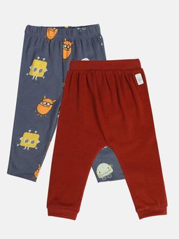 Hopscotch - Boys Grey and Red Cartoon Print Cotton Pants - Pack of 2