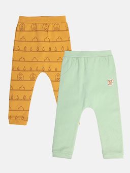 Hopscotch - Boys Mustard and Mint All-Over Print Cotton Pants - Pack of 2