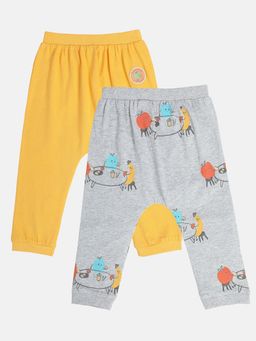 Hopscotch - Boys Grey and Yellow Fruit Print Cotton Pants - Pack of 2