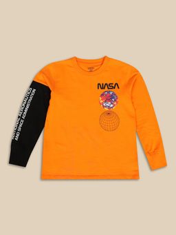 Hopscotch - Boys Orange and Black Text Print Full-Sleeve Sweatshirt