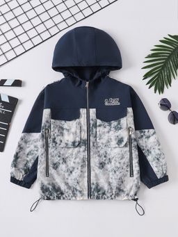 Hopscotch - Boys Navy and White Tie and Dye Print Hooded Track Jacket