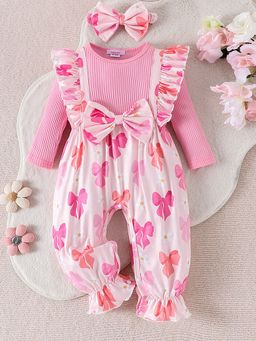 Hopscotch - Bow Print Full-Sleeve Bodysuit with Hairband
