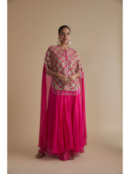 KEITH GOMES - Pink Sequins Embellished Cape & Palazzo (Set of 3)