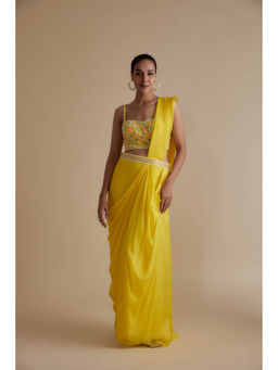 KEITH GOMES - Yellow Embellished Blouse & Drape Skirt (Set of 2)