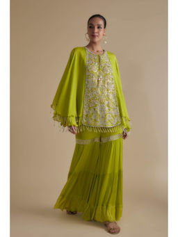 KEITH GOMES - Green Bead Embroidered Double Layer Tunic & Palazzo (Set of 2)