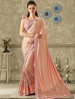 Odette - Pink Lycra Designer Saree with Unstitched Blouse