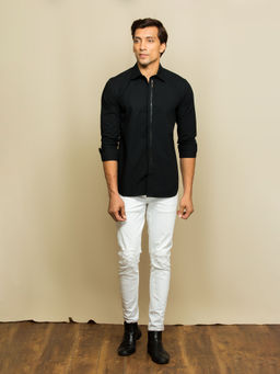 Echke - Black Shirt with Zip nn The Placket
