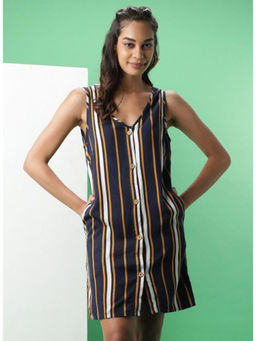 Freehand - Women Navy Blue Regular Fit Striped Regular Dress