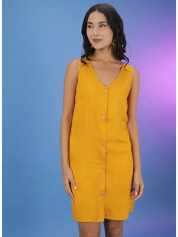Freehand - Women Yellow Regular Fit Solid Regular Dress