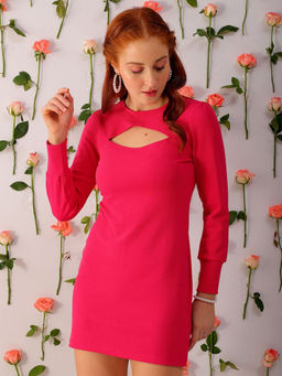 Freehand - Women Pink Fitted Solid Cut Out Dress
