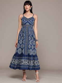 Label Ritu Kumar - Women Indigo Printed Lisbane Dress