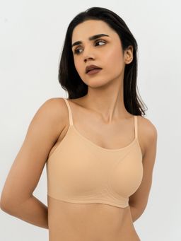 B'There - Womens Full Coverage Seamless Scoop Neck Bra - Beige
