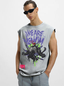 Bewakoof - Official Marvel Men's Grey We Are Venom Graphic Printed Oversized Vest
