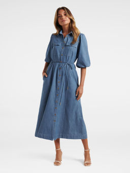 Forever New - Blue Ashley Puff Sleeve Shirt Dress