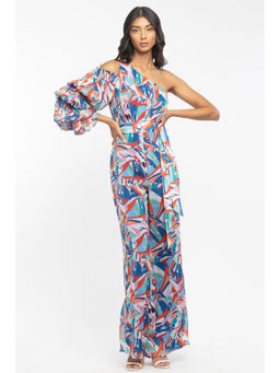 MANDIRA WIRK - Chiffon Printed Jumpsuit With Belt Blue (Set of 2)