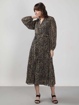 VERO MODA - Black Printed Midi Dress with Belt
