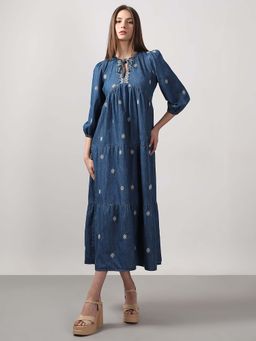 VERO MODA - Dark Blue Embroidered Denim Dress