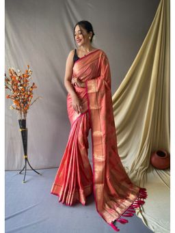 EXCLUSIVA - Pink Woven Cotton Saree with Unstitched Blouse