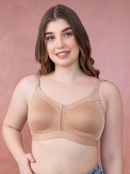 Clovia - Cotton Solid Non-Padded Full Cup Wire Free T-Shirt Bra - Beige