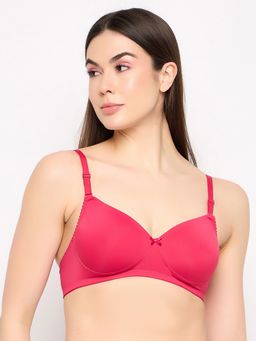 Clovia - Polyamide Solid Padded Full Cup Wire Free T-Shirt Bra - Pink
