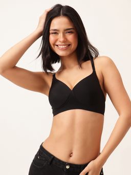 Clovia - Polyamide Solid Padded Full Cup Wire Free T-Shirt Bra - Black