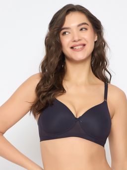 Clovia - Polyamide Solid Padded Full Cup Wire Free T-Shirt Bra - Blue