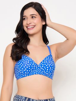 Clovia - Polyamide Printed Padded Full Cup Wire Free T-Shirt Bra - Blue