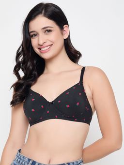 Clovia - Polyamide Printed Padded Full Cup Wire Free T-Shirt Bra - Black