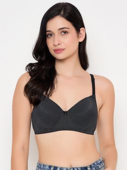 Clovia - Polyamide Printed Padded Full Cup Wire Free T-Shirt Bra - Black
