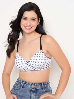 Clovia - Polyamide Printed Padded Full Cup Wire Free T-Shirt Bra - White