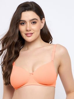 Clovia - Polyamide Padded Full Cup Wire Free T-Shirt Bra - Orange