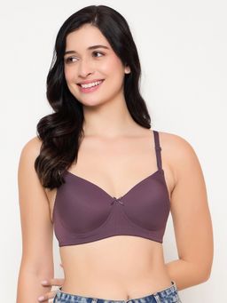 Clovia - Polyamide Solid Padded Full Cup Wire Free T-Shirt Bra - Purple
