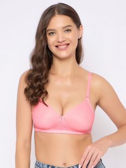 Clovia - Polyamide Printed Padded Full Cup Wire Free T-Shirt Bra - Pink
