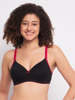 Clovia - Cotton Solid Padded Full Cup Wire Free T-Shirt Bra - Black