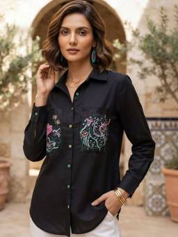 STIL-O-STITCH - Womens Cotton Black Shirt